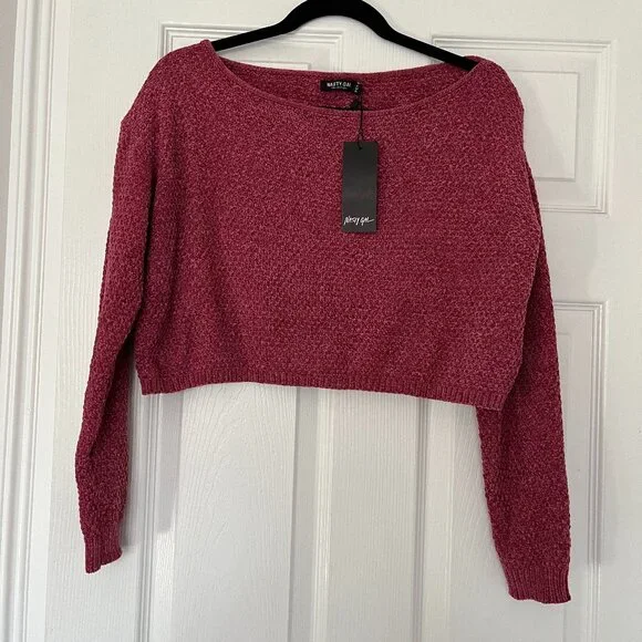 Nasty Gal Women's Cropped Long sleeve Super Soft Rose Pullover Sweater Sz S - Picture 3 of 9